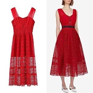SELF-PORTRAIT Floral Crochet Lace Sweetheart Neck Sleeveless Fit & Flare Dress 4